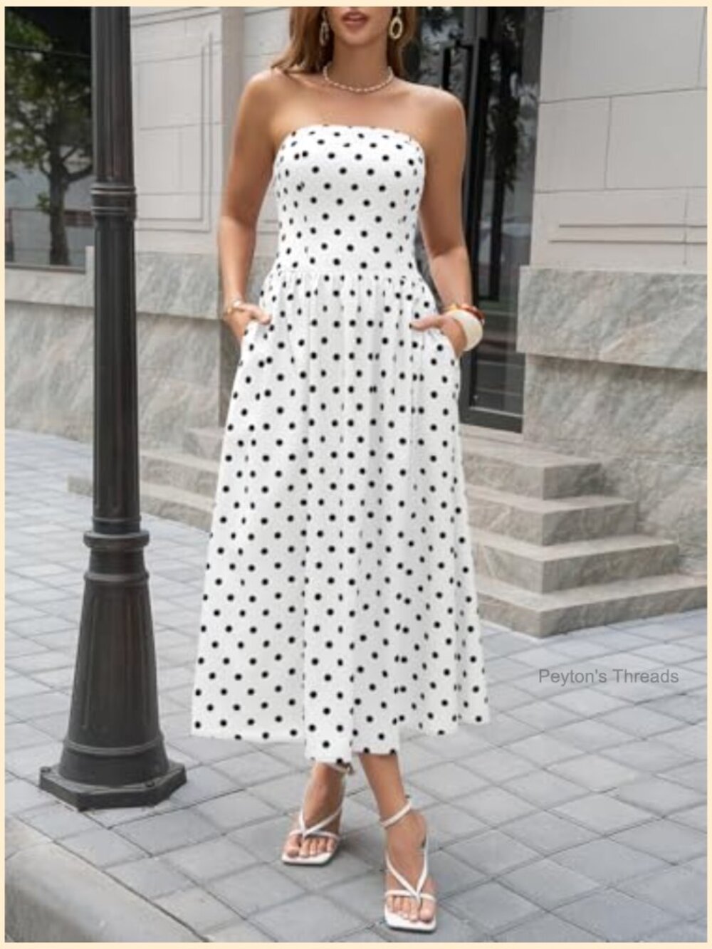 Strapless Smocked Tube Top Maxi Dress with Pockets Flowy Summer - Picture 2 of 7